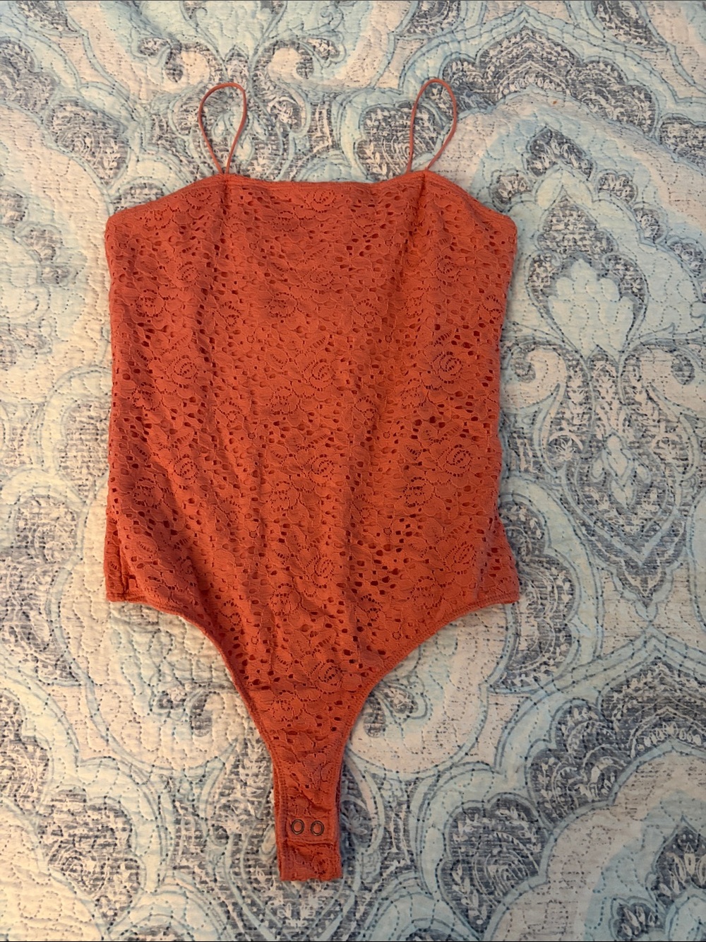 Hollister Coral Lace Spaghetti-Strap One-Piece Bodysuit